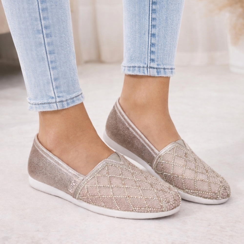 BOBS from Skechers Luxe Elite Metallic Rose Gold Casual Glam Comfort Flats 6M